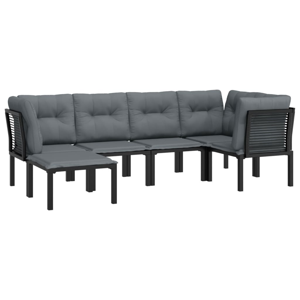 Vidaxl 6-Cz. Garden Lounge Set, Black-Grey, Poly Rattan