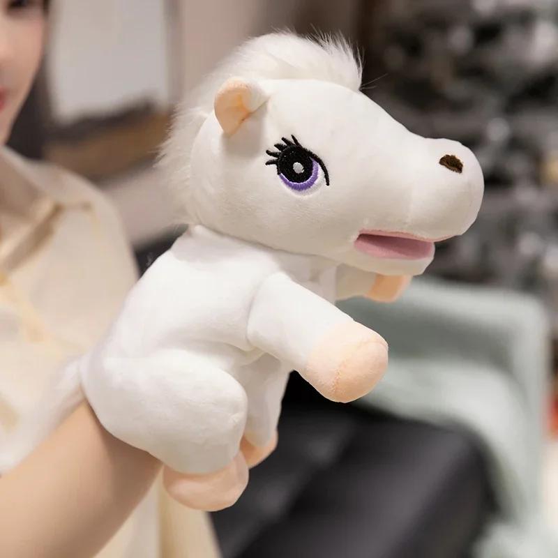Plush Animals Toys Hand Finger Story Puppet Kawaii Dolls Educational Toys Stuffed White Brown Horse Birthday Christmas Gift