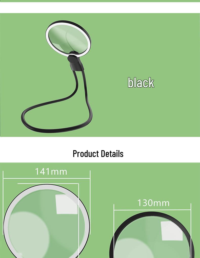 Sank 8039-6 Neck-Hanging Rechargeable LED Magnifier with 24 Lights, 130mm HD Lens, Round Frame Reading Stand