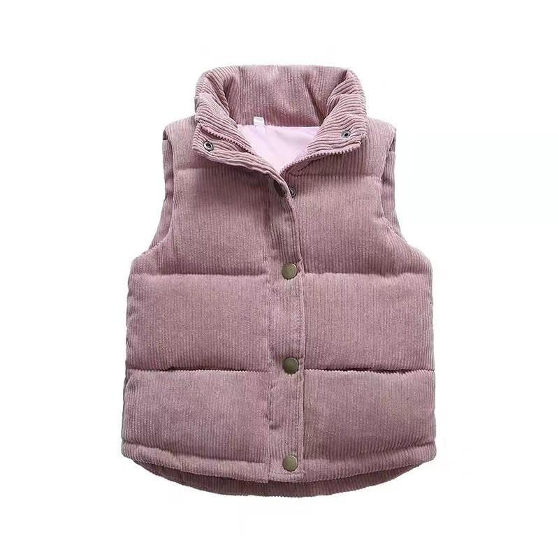 Kids Padded Vest Boys Girls Corduroy Winter Outerwear Thick Cotton Lined Sleeveless Jacket Toddlers 3-8Y