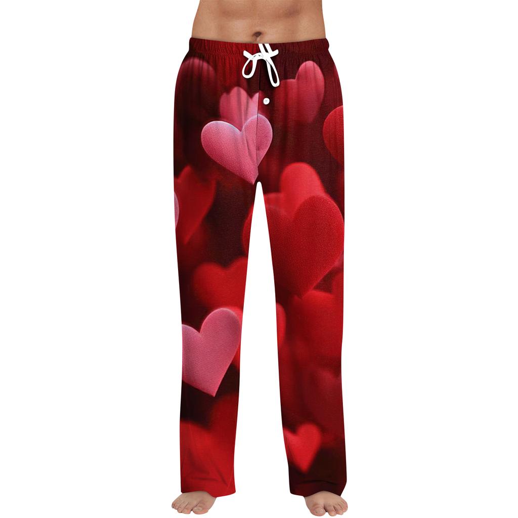 Men's Valentine's Day Printed Drawstring Long Pants Casual Pajamas