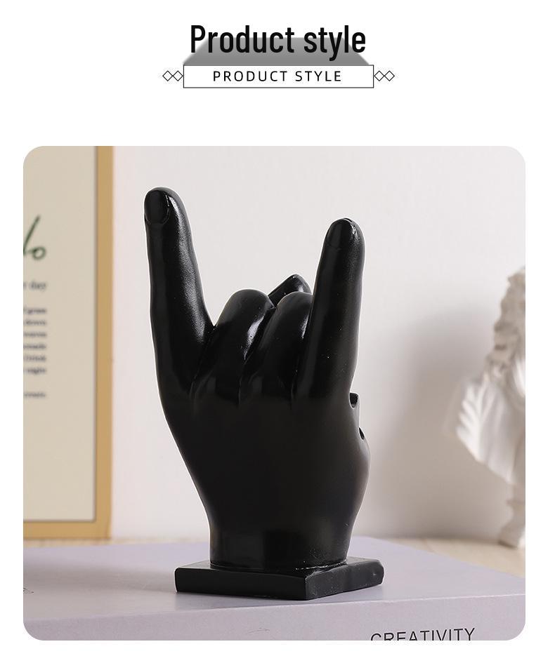 Crossed Rock Band Hand Gesture Resin Ornament for Office or Living Room Decor