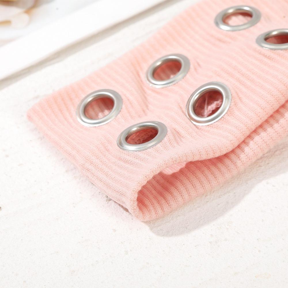 Metal Eyelets Punk Headwrap Wide Elastic Hollowed Out Eyelets Headband Rock Head Band  Punk Girl
