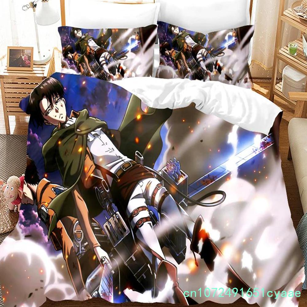 Zestaw pościeli 3D Attack On Titan AOT Anime Levi Poszewka na kołdrę Podwójna Podwójna Pełna Królowa Królowa Pościel dla dorosłych Dzieci Poszewka na kołdrę