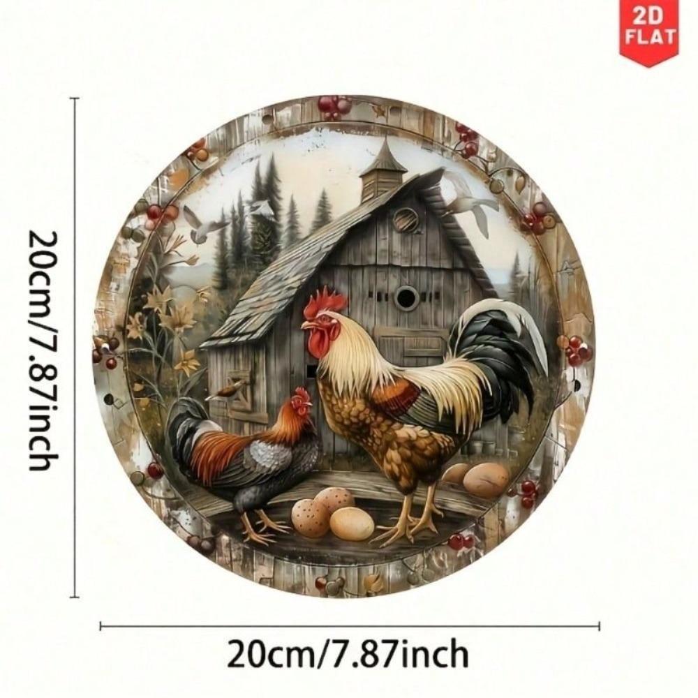 Vintage Round Metal Chicken Wall Art Farmhouse Kitchen Decor