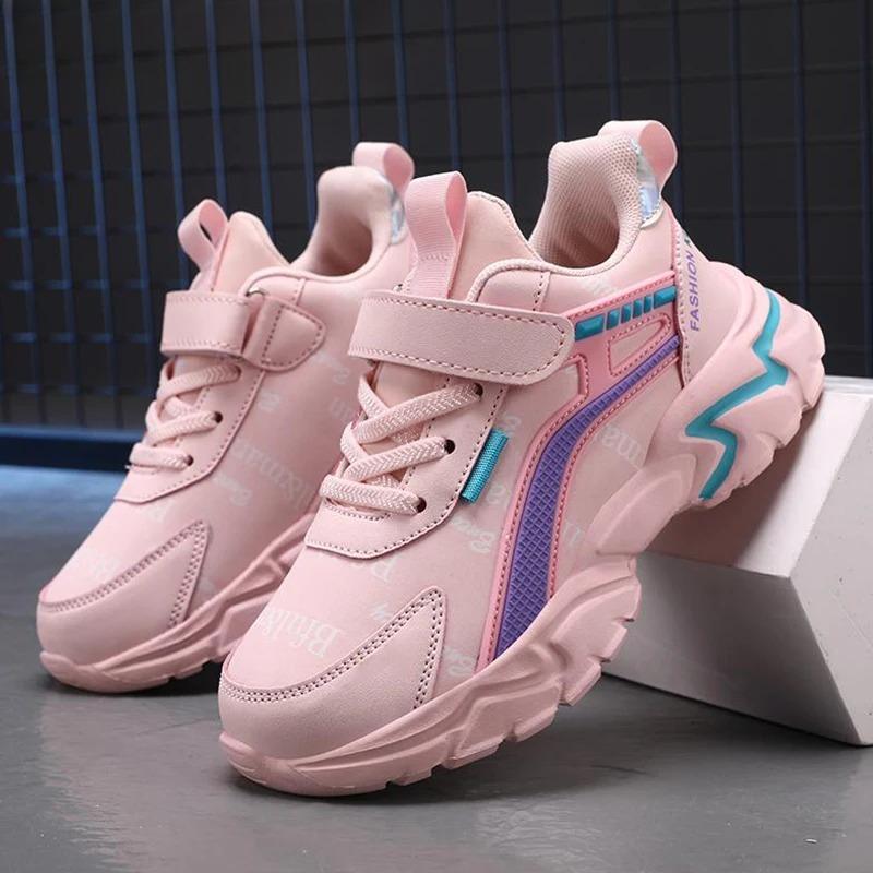 Çocuklar Rahat Pembe Kız Deri Ayakkabı Moda 7-15y Hafif Koşu Genç öğrencinin Çocuk Spor Kız Ayakkabısı NBGAGA