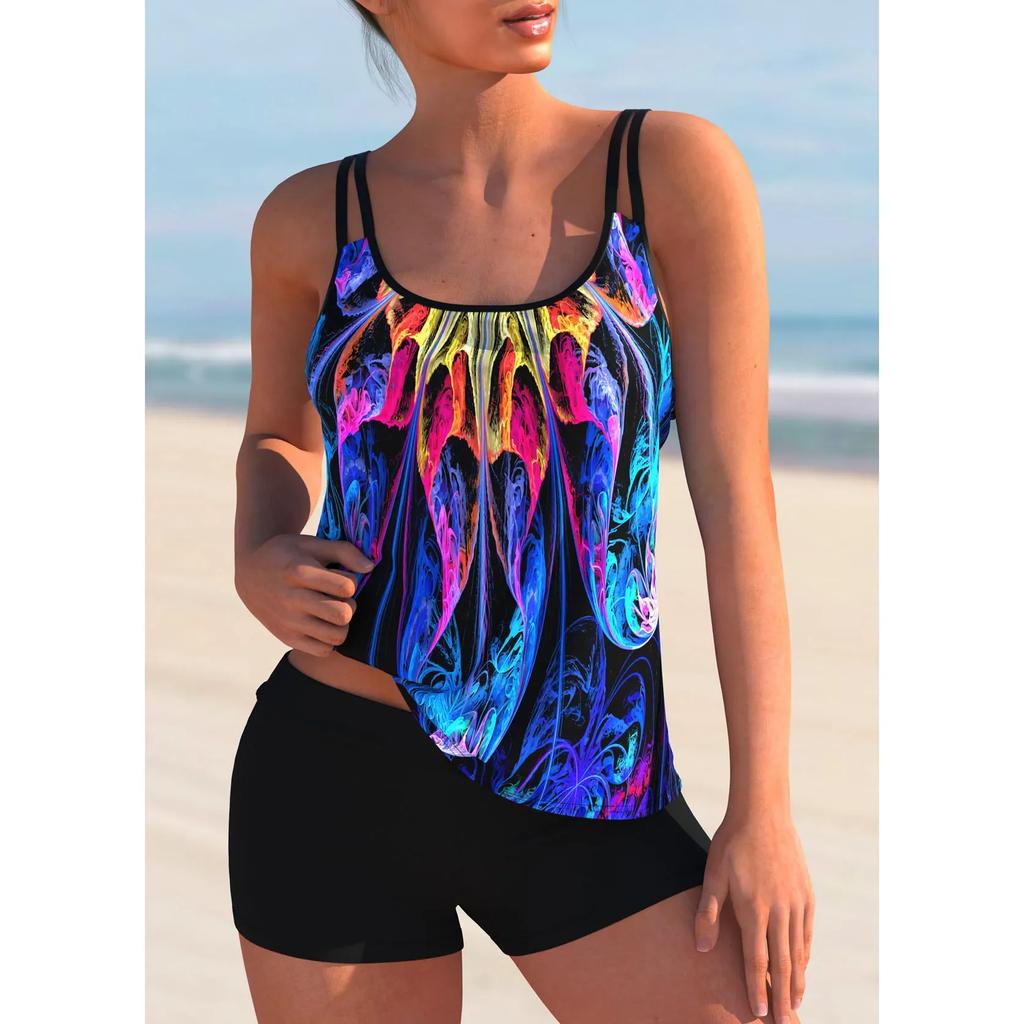Summer Fashion Design Women's Bikini Two Piece Set with Ordinary Light and Shadow Printing Swimwear and Sports Beach Wear S-6XL