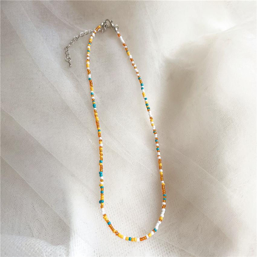 Collier de perles de couleur rétro, Collier de perles de riz arc-en-ciel style fille, Collier de couleur bohème