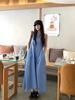 French Holiday Style Temperament Blue Vest Dress Women's Summer New Design Feeling Waist Thin a Word Long Dress