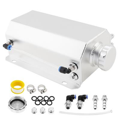 Universal 2L Aluminum Coolant Overflow Expansion Tank Reservoir with O-Circle Clamp PTFE Tape Silver