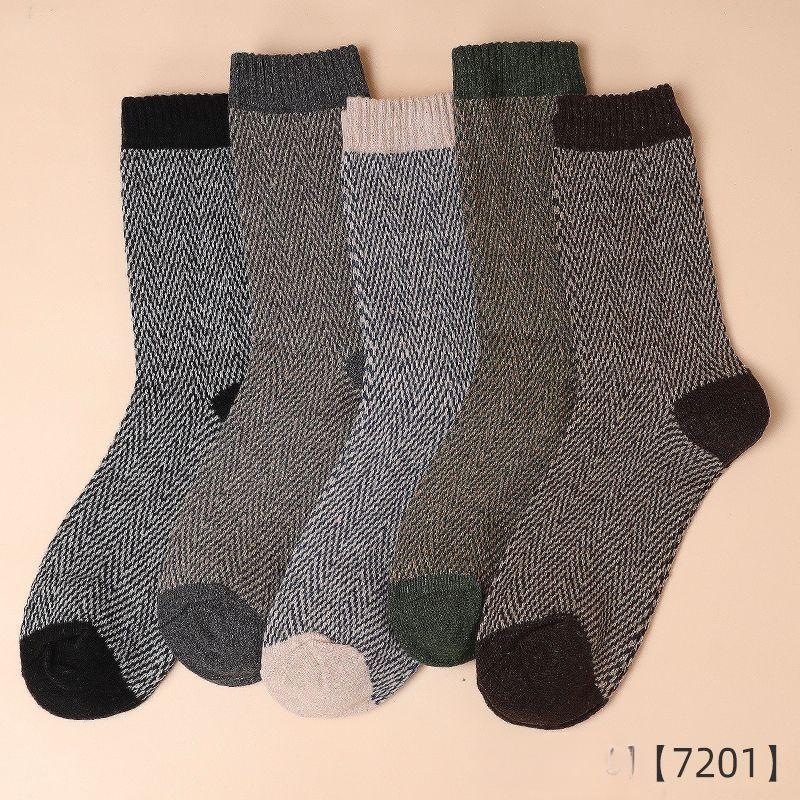 

5 пар мужских ретро вязаных толстых носков средней длины - Теплые осенне-зимние в японском стиле для мужчин среднего и пожилого возраста EUR38-43