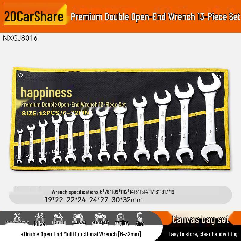 10-Piece Double-Head Wrench Set - Chrome Vanadium Steel for Automotive Repair