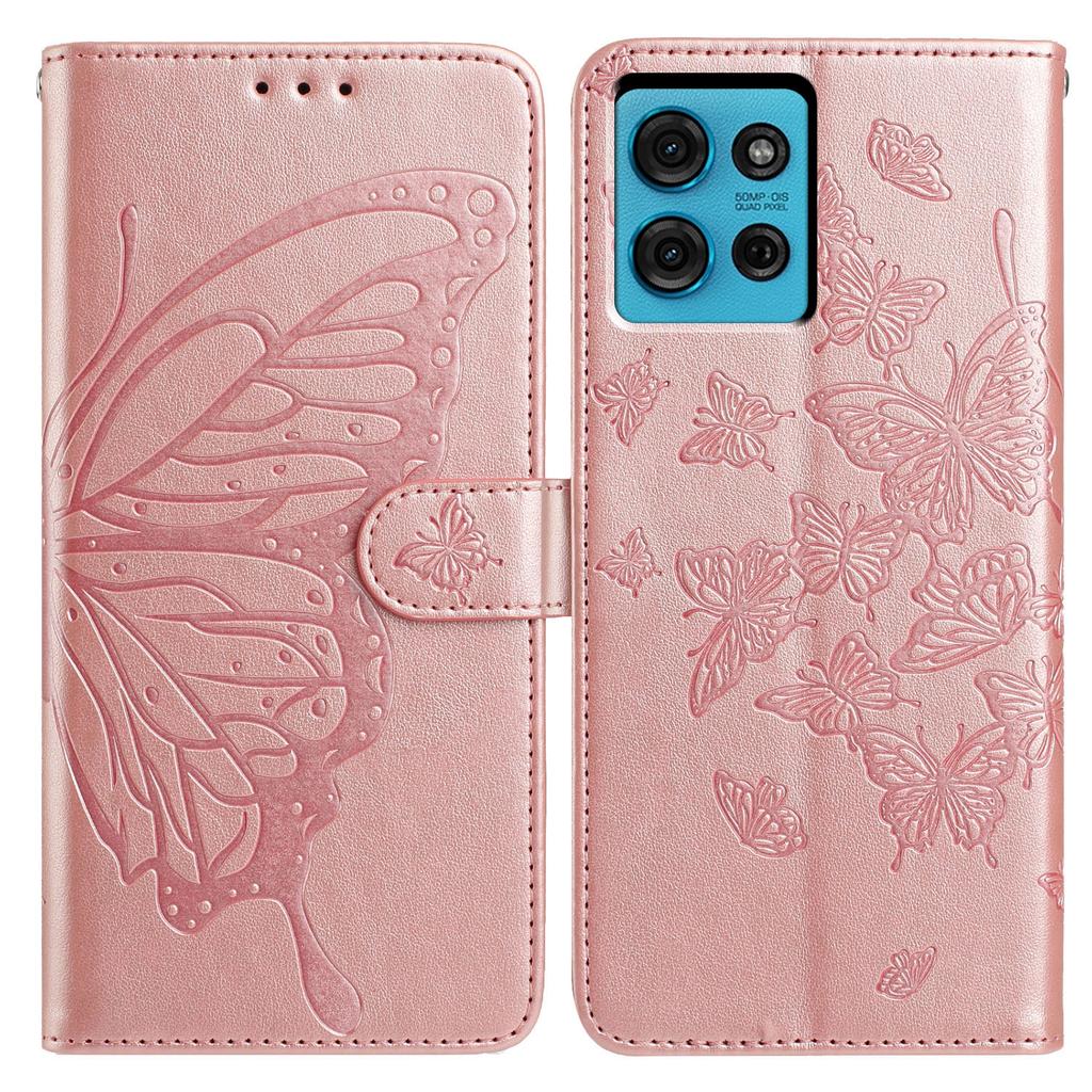 For Motorola Moto G75 5G Case Butterfly Imprinted Wallet Stand PU Leather Flip Phone Cover with Strap