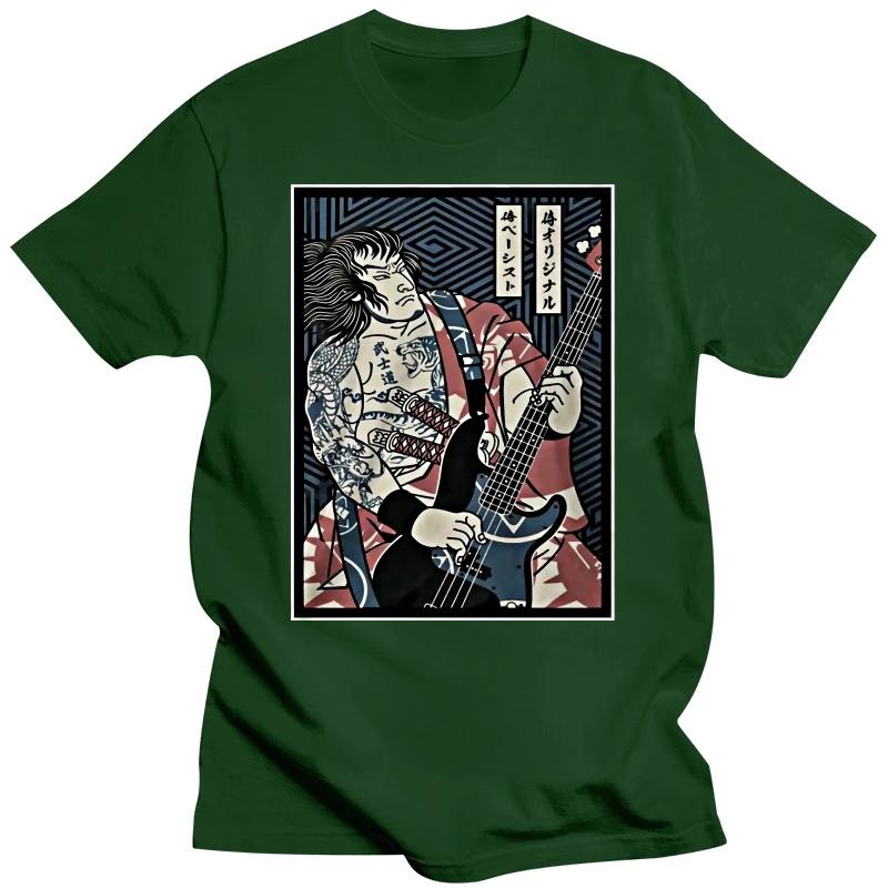 Japanese Samurai Guitar Graphic Tshirts Black Fashion Men Short-sleev Tee Male Shirt Fitness Tees Summer Oversized T-shirt