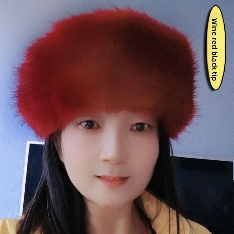 Neuer Hut für großen Kopfumfang, Hochimitat-Fuchsfell, Leerer Schirmmütze, Warm für Herbst und Winter, Pelzmütze, Ring ohne Oberteil, Trendiges Mädchen