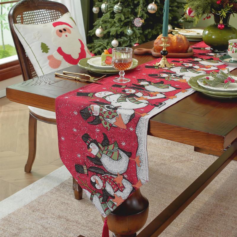 25-Color Woven Jacquard Polyester Cotton Christmas Snowman Table Flag End Of Bed Flag Decorative Cover Towel Dining Table Cloth