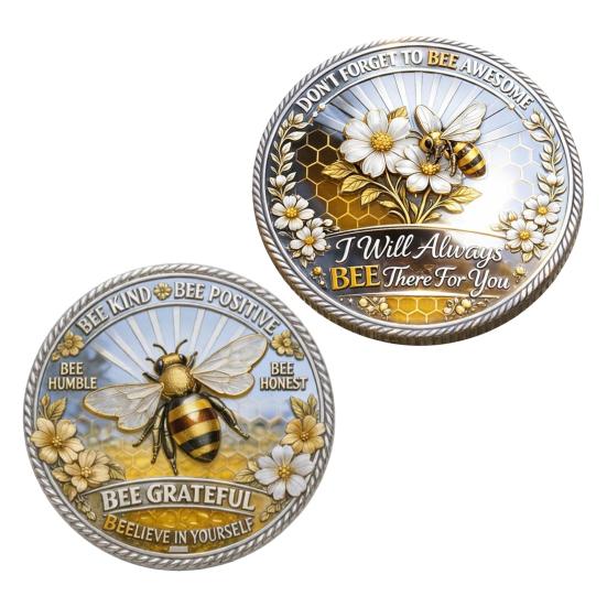 Bee Kind Bee Positive Challenge Coin Double Sided Inspirational Bee Commemorative Coin Collectible Metal Token Motivational Gift for Women Men