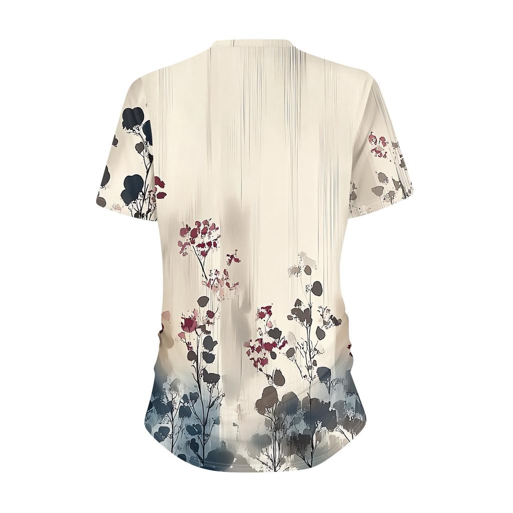 Women's T Shirts Fashion Casual Tops Round Neck  Short Sleeve Printed Tunic