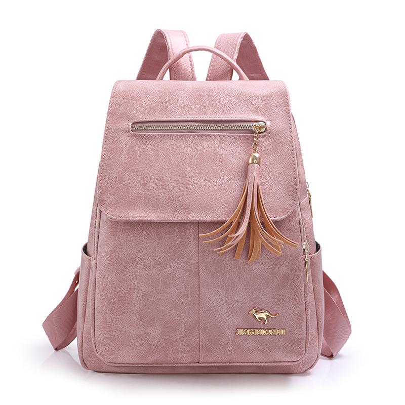 Women's Tassel Backpack Large Capacity Soft Leather Travel Backpack Student School Bag