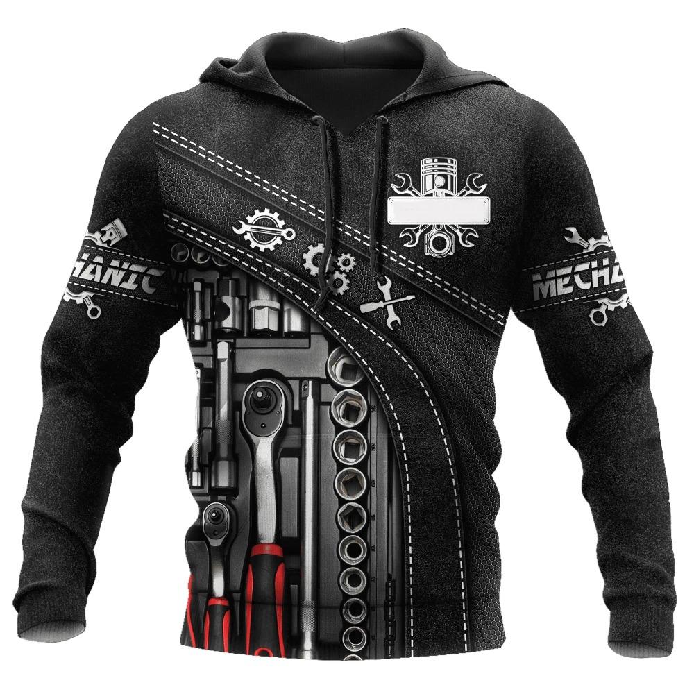 Herren Kapuzenpullover Vintage T-Shirt Herbstkleidung Mechaniker 3D Druck Tops Fashion Street Casual Hoodies Übergroßer Pullover