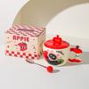 Creative Apple Cat Mug with Lid High Pretty Couple Ceramic Cup Souvenir Gift Cup for Best Friends Breakfast Cup