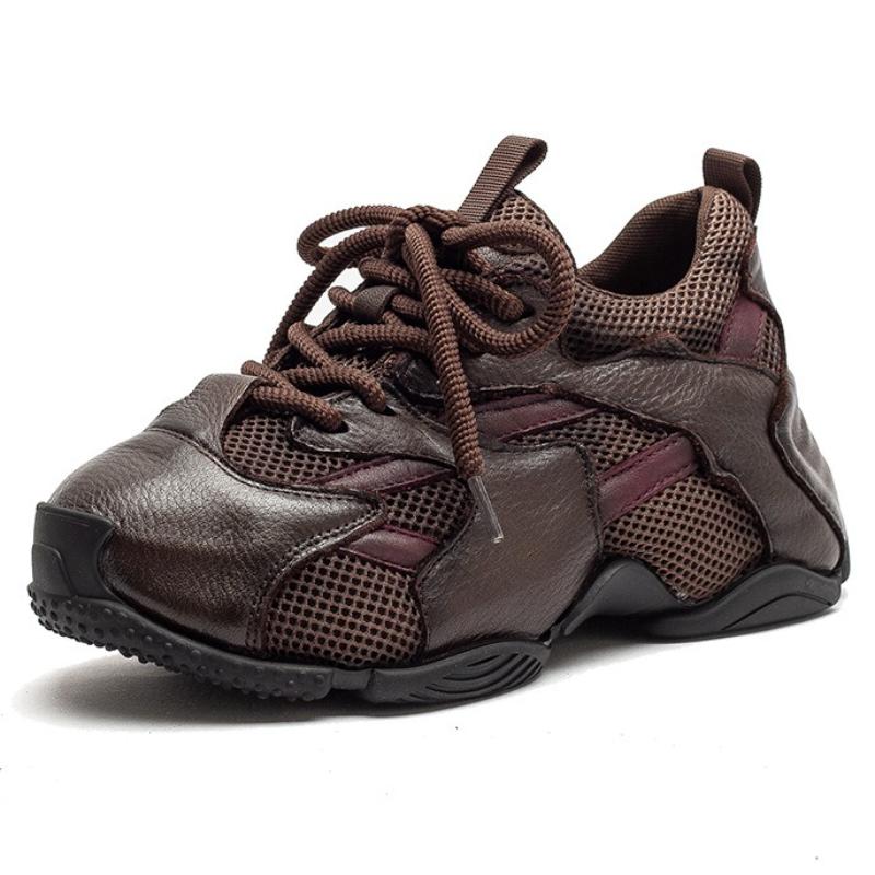 Fashion Cow Genuine Leather Women Comfy Rubber Autumn Chunky Sneakers Spring Flats Vulcanize Loafer Shoes Platform Wedge