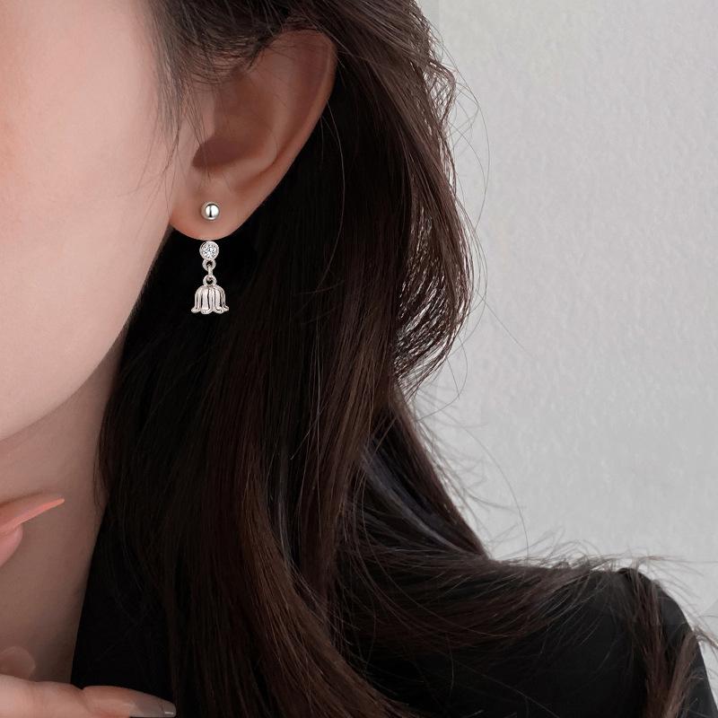 Flash Diamond Lily Of The Valley Flower Ear Hook Sweet And Fresh Mori Flower Earrings Curved Hook Screw Buckle Design Small Flower Earrings