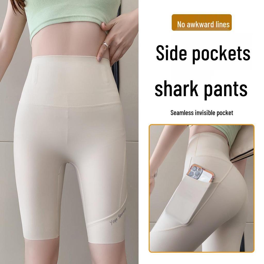 2024 Women's High-Waisted Summer Shark Yoga Shorts with Side Pockets