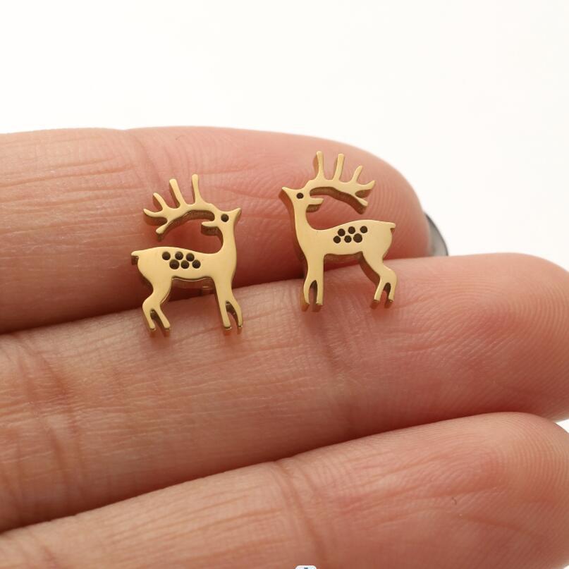 Mini Stainless Steel Cartoon Animal Earrings - Kitten, Deer, Snake, Bee Designs