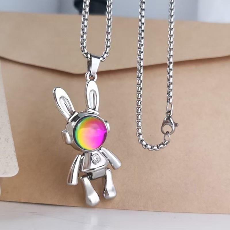 Fashionable Titanium Steel Dancing Rabbit Pendant Necklace 60cm And 70cm Optional Design Couple Sweater Chain