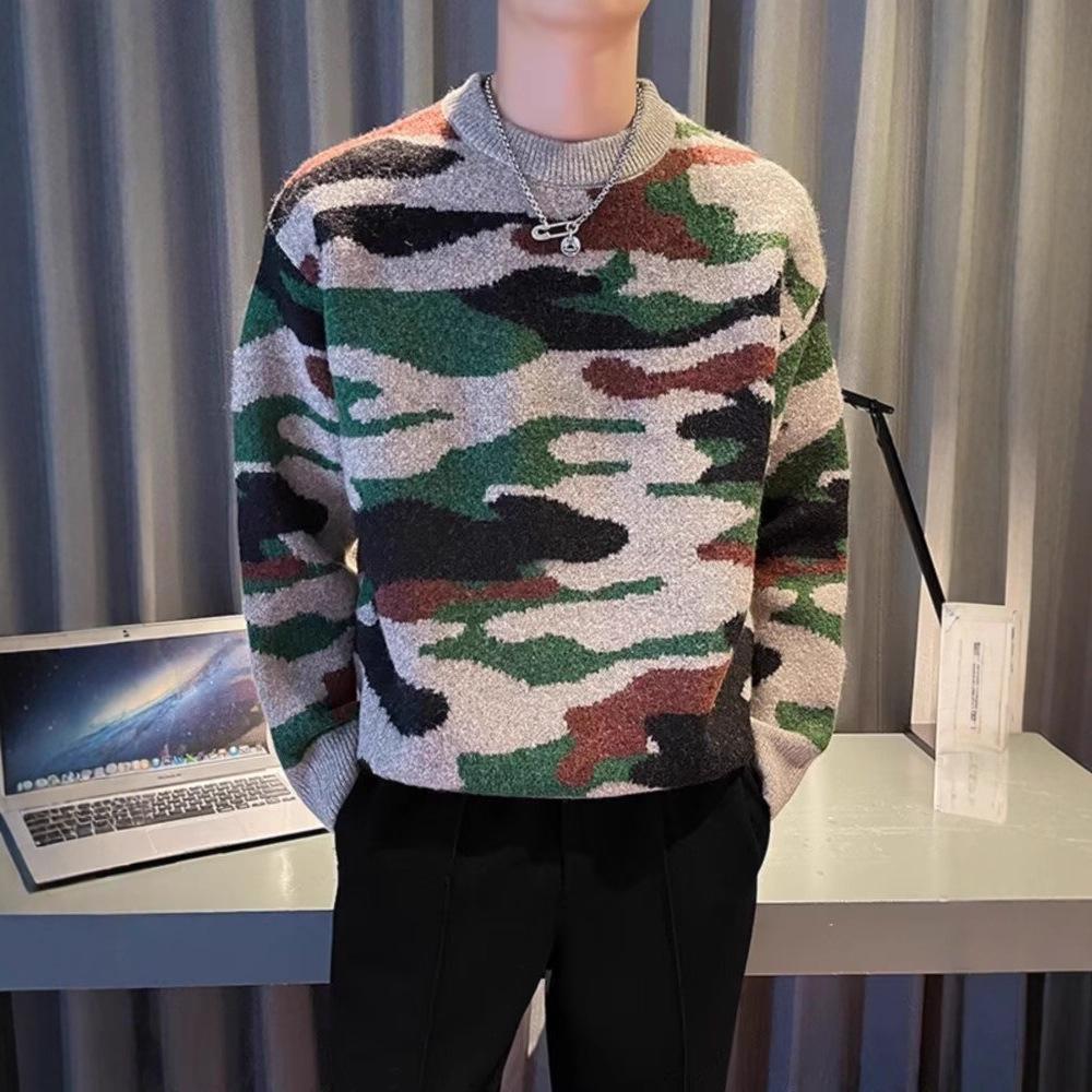 

Men’s Autumn/Winter Camouflage Knit Pullover Sweater - Lazy Style, Thick, Trendy Casual Wear XL зелений