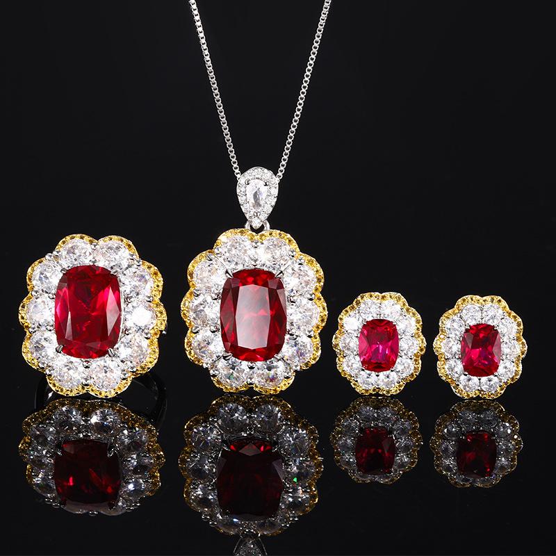 Jewelry Copper Bottom Gold-Plated Simulation Red Corundum High-End Retro Suit Women 10 * 14-8 * 10