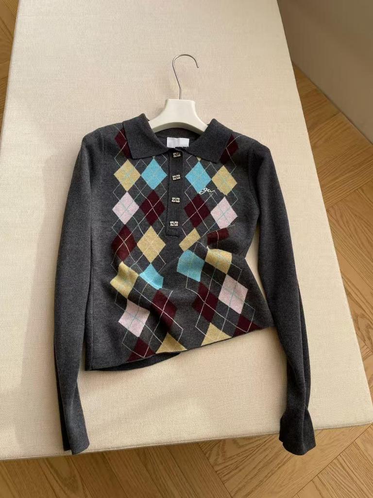 GA New Style Plaid Wool Knit Sweater - Ju Jingyi 25 Autumn Winter Collection for Women