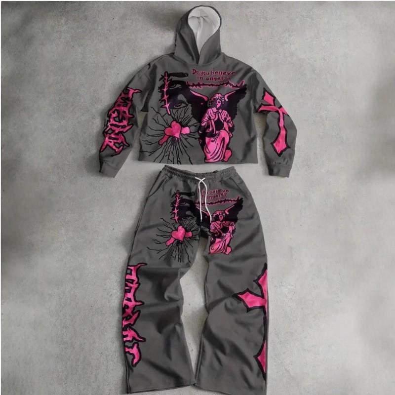 Unisex Streetwear Hoodie Straight Leg Pants