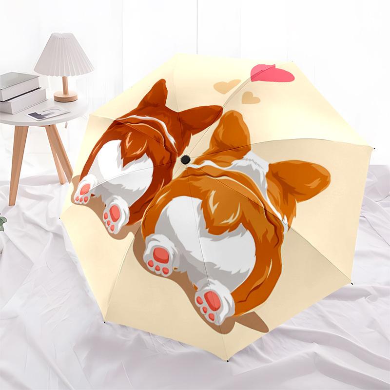 1pc Puppy Corgi Love Fashionable Auto Opening/Closing Folding Umbrella with 8 Bones, Windproof Portable, Daily Use040