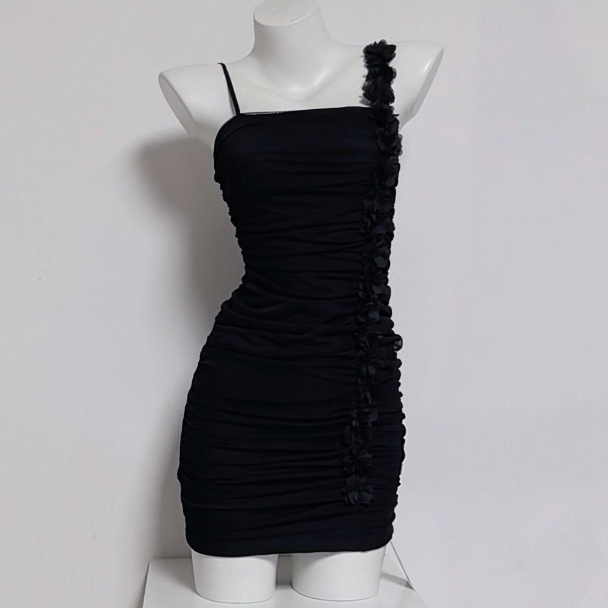 Stylish Floral Patchwork Mesh Camisole Dress with Charming Short Skirt Extra Large чёрный