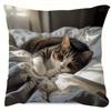 Cozy Tabby Cat Sleeping Pillowcase, Realistic Pet Photo Cushion Cover, Soft Home Decor for Living Room Bedroom Sofa