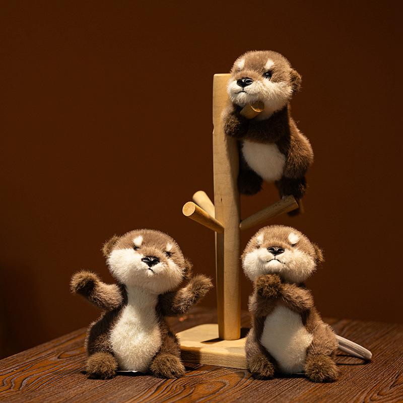 Cute Otter Plush Keychain Realistic Stuffed Otter Animal Pendant Doll Soft Plushies Key Ring for Bag Decoration Gifts Girl