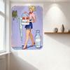 Sexy Retro Blonde Woman In Pink Shirt Dark Blue Skirt High Heels Vintage Surreal Art Tin Sign for Bar Home Decor, 8x12 Inch Meta