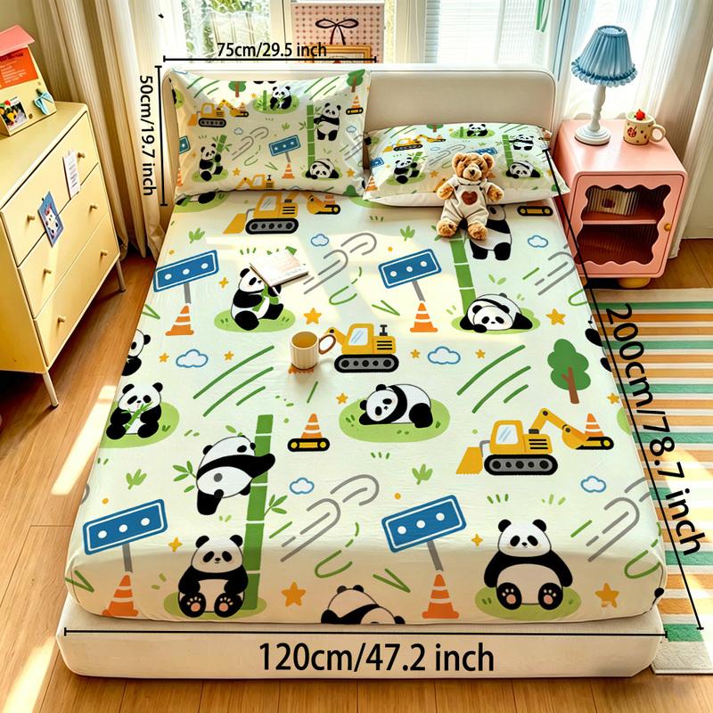 3pcs Cartoon Panda Printed Chipless Bed Sheet Set In Multiple Sizes, Soft Bed Cover, Bedroom Bedding Decoration, Gift Bedding