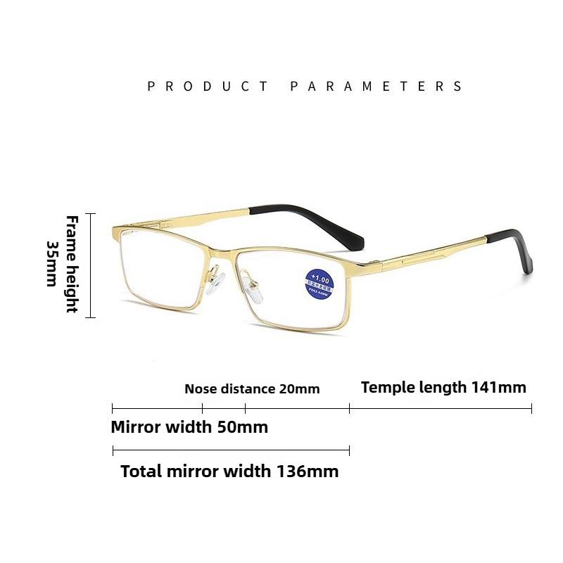 Business Metal Spring Leg Reading Glasses Men and Women Metal Square Frame Anti Blue Light Eye Presbyopia Glasses with Diopter
