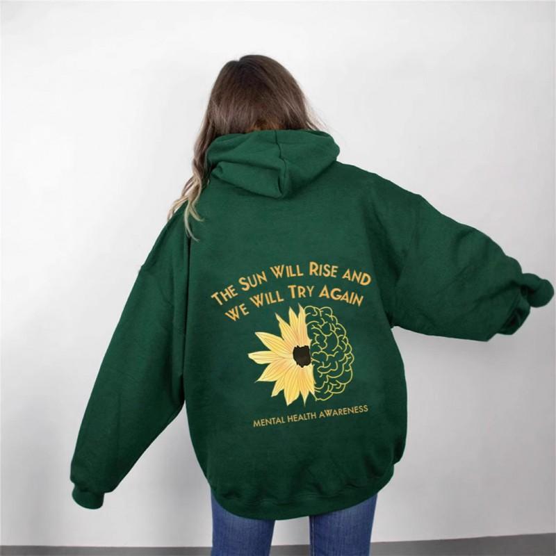 Womens Oversized Hooded Sweatshirt With Floral Print Loose Fit Long Sleeve Cotton Blend Casual Streetwear 2025