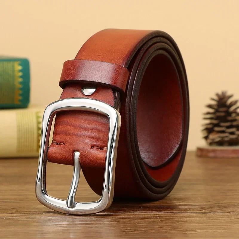 3.8CM Pure Cowhide High Quality Genuine Leather Belts for Men Brand Strap Male Stainless Steel Buckle Business Jeans Cowboy