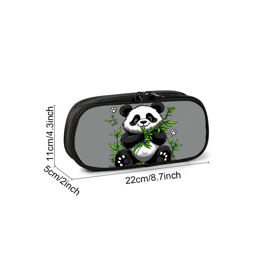 Hot Sales Panda Bamboo Print Layered Pencil Case Quality 2D Flat Cartoon Pen Bag Best Gift for Boys/Girls School Supplies