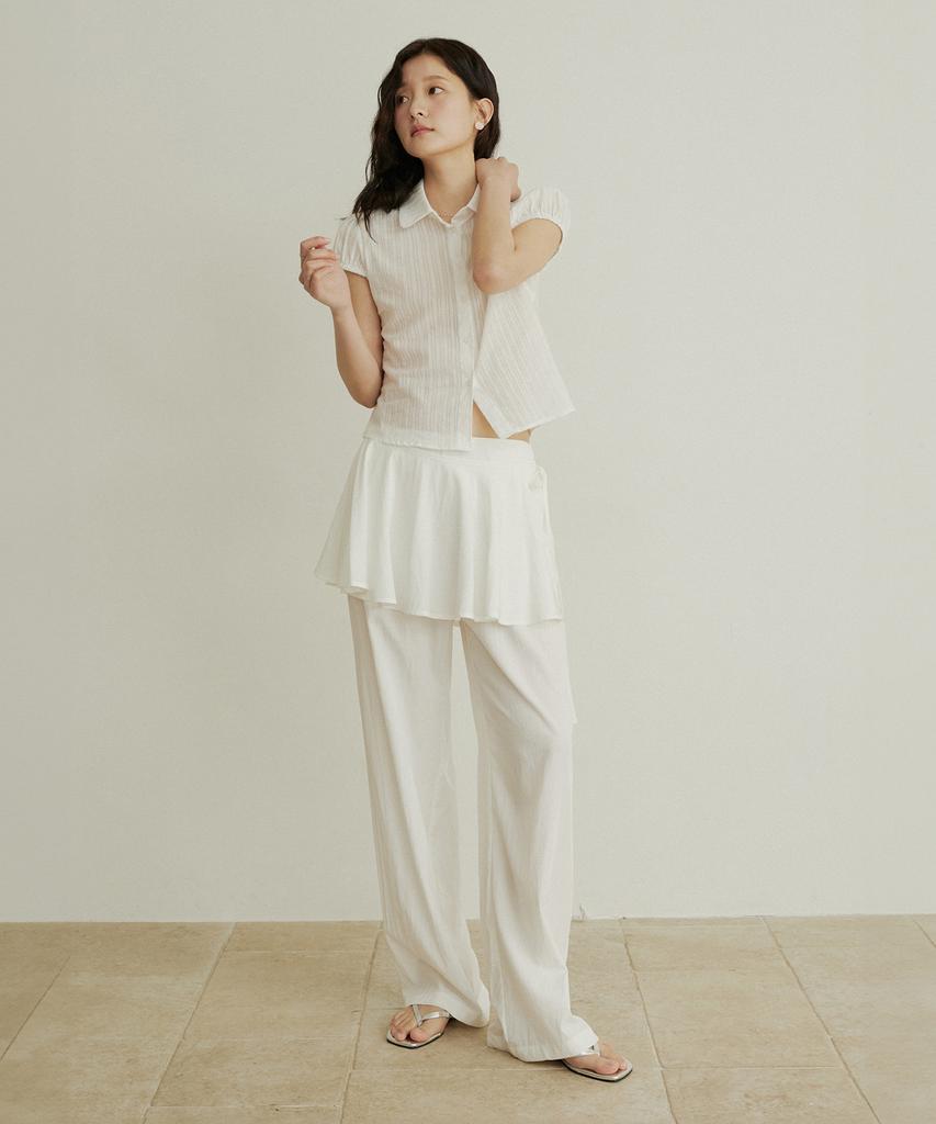 Adowl Nylon Flare Layered Skirt Pants - White