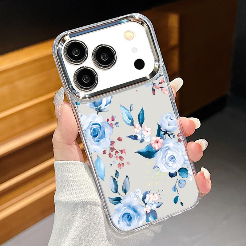Cartoon Flowers Pattern Case For iPhone 17 Pro Max iPhone 16 15 14 13 Pro Max 11 17e 16e Plating Lens Frame Clear Soft Silicone Back Cover