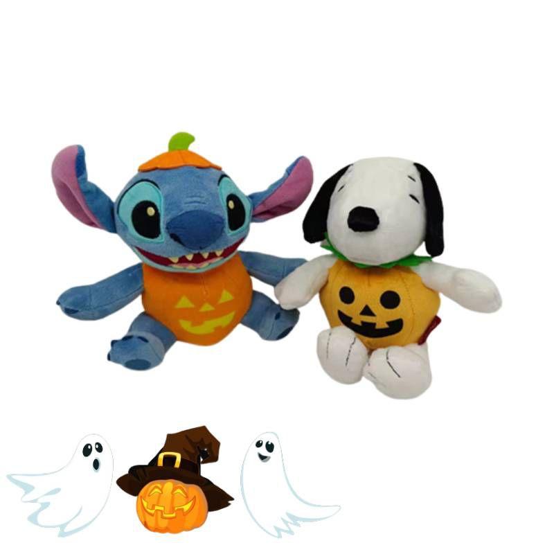 Soft Short Plush Snoopy Halloween Pumpkin Doll With Skull And Stitch Design