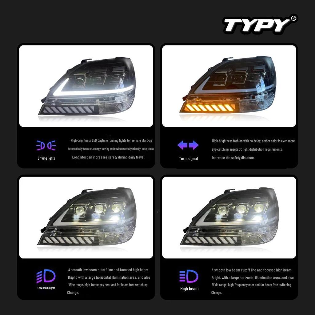 LED Projector Headlights with Flowing Turn Signals for 1998-2003 Lexus RX