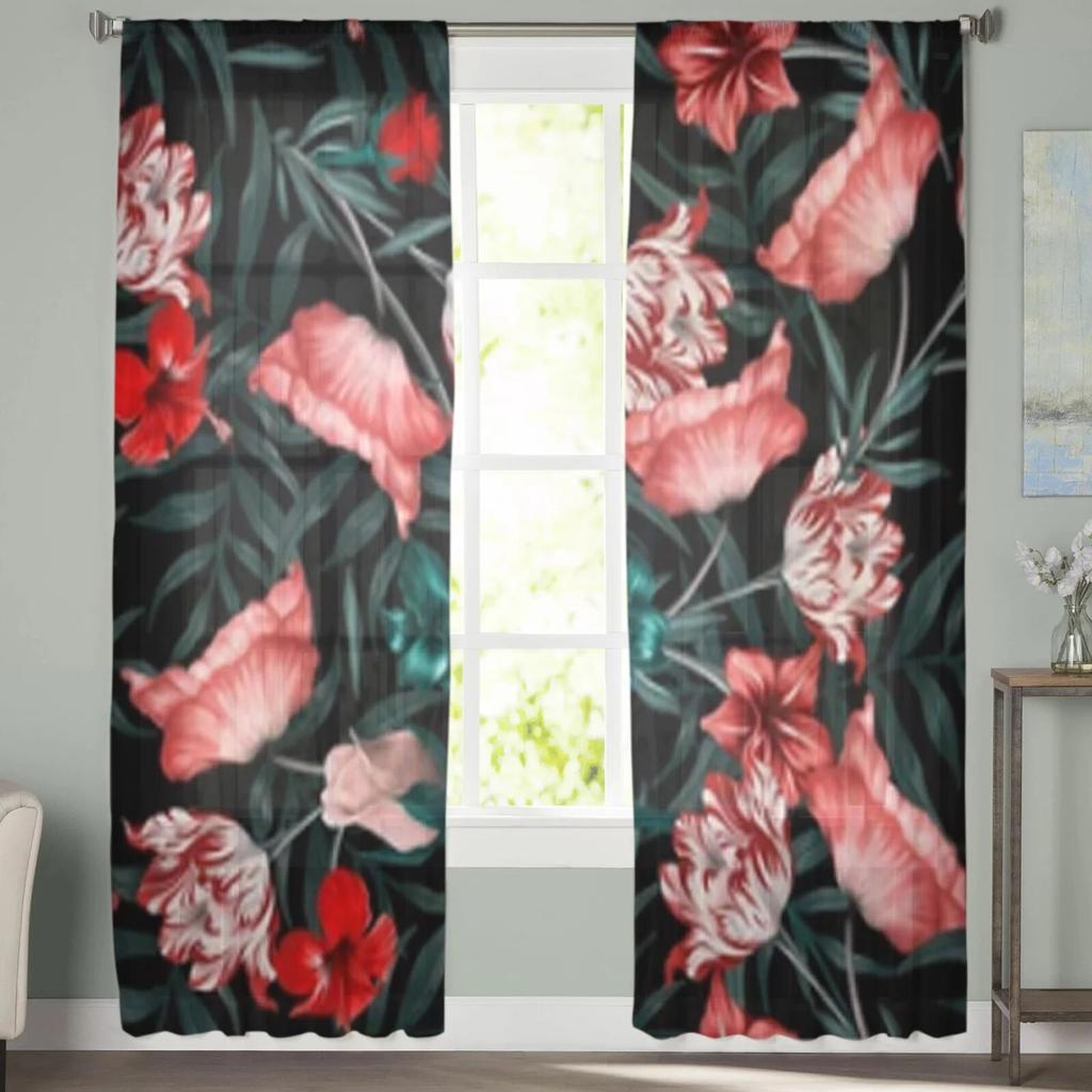 Flower Pattern Sheer Curtains For Living Room Window Transparent Voile Tulle Curtain Bedroom Drapes Home Decor
