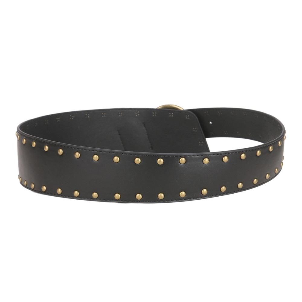 PU Leather Metal Rivet Belt Adjustable Waist Corset Gothic Wide Cummerbunds Outfits